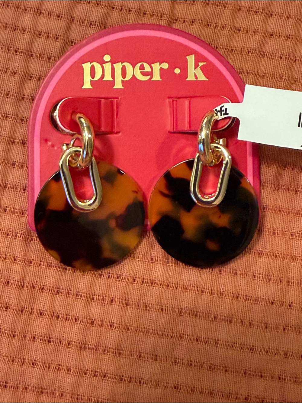 Piper Round Tortoiseshell Drop Earrings with Gold Links NWT